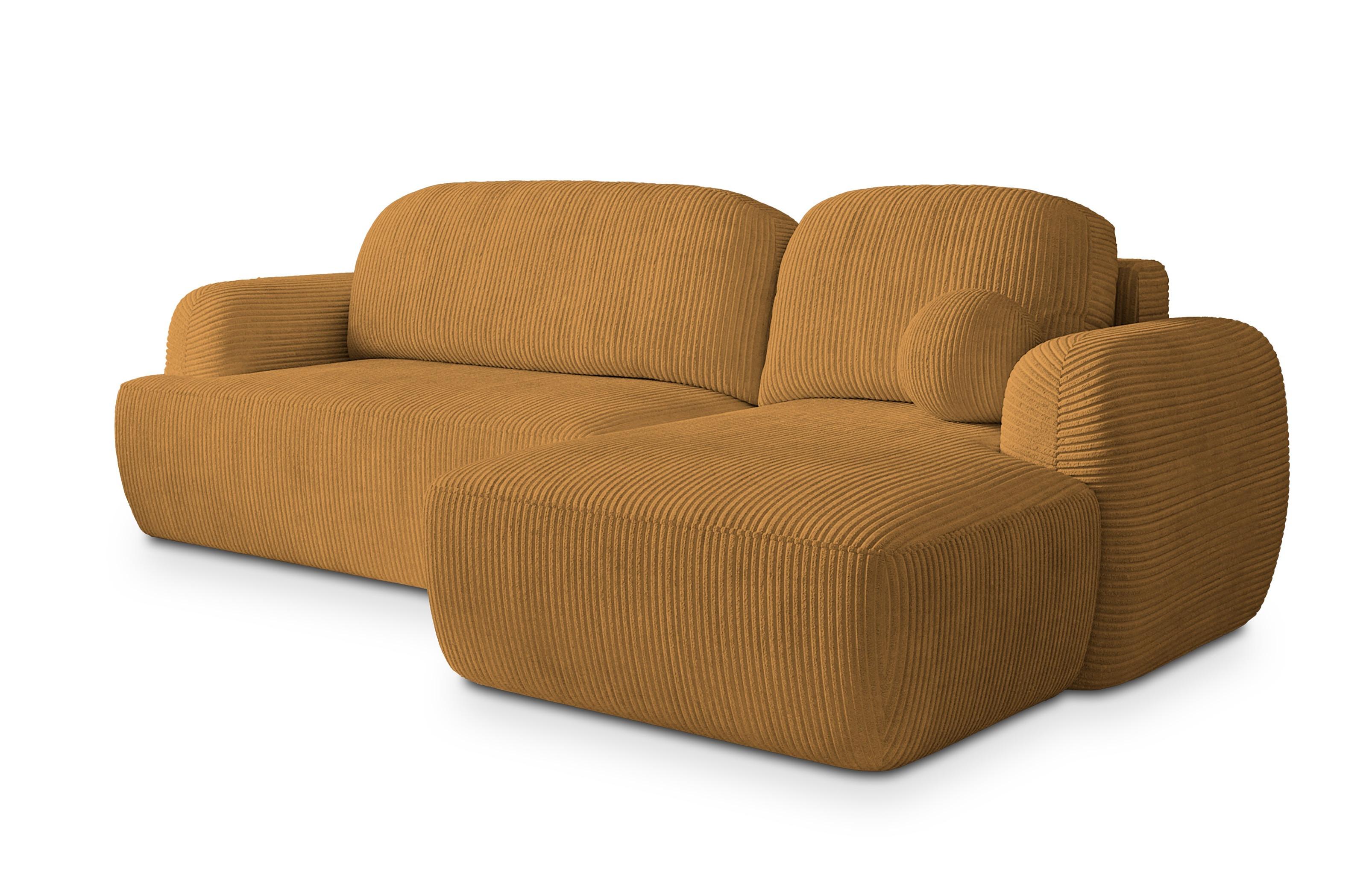 ECKSOFA MODENZA P R-S Gelb Kordstoff mit Schlaffunktion - Gelb/Schwarz, Holz/Kunststoff (266/148cm) - MASSENO