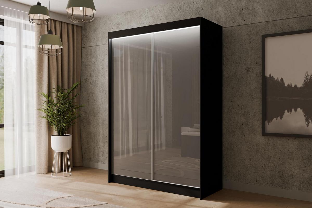 KLEIDERSCHRANK PEKA mit LED - 120 cm - Schwarz|Grau - Schwarz/Grau, Holzwerkstoff (120/215/61cm) - ALTDECOR