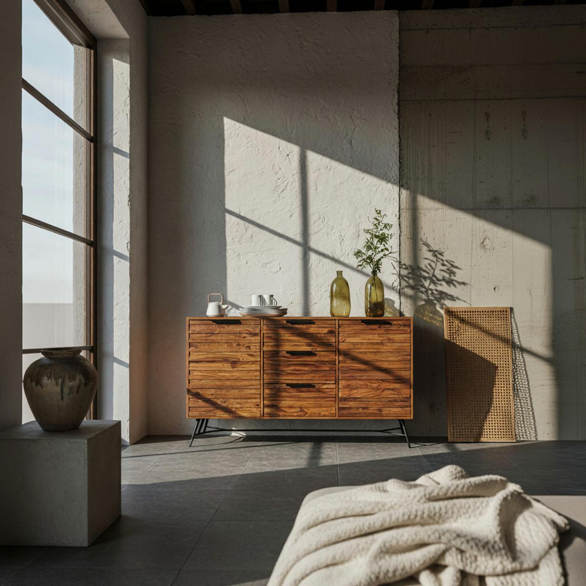 SIDEBOARD – FORMIO, Massivholz, 160x40x88 cm, Industrial-Stil - Schwarz/Braun, Holz/Metall (160/88/40cm) - KADIMA DESIGN