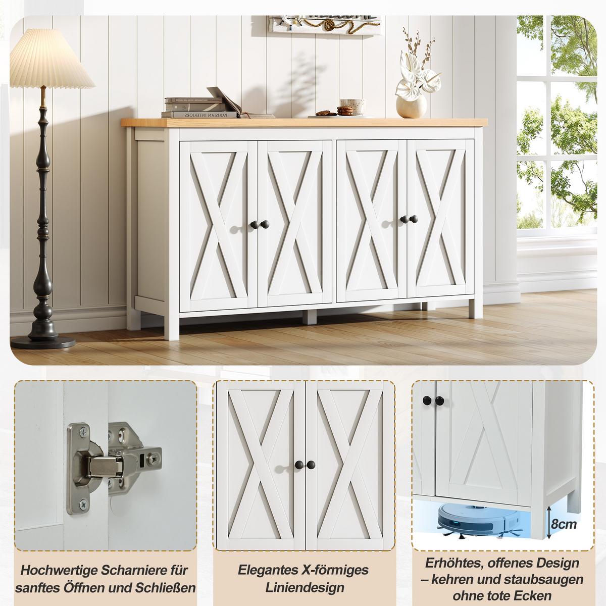SIDEBOARD Weiß 4 Türen Multifunktional Schrank mit 2 Partitionen - Weiß, Holzwerkstoff (140/78/40cm) - Urban Meuble
