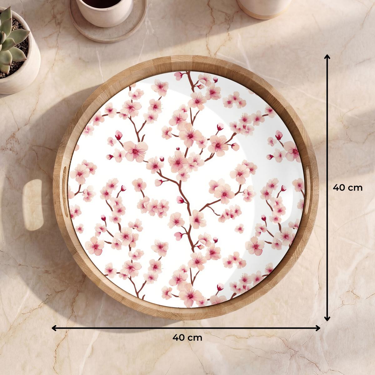 TABLETT Kirschblüte - Zweige - Rosa 40x40 cm - Rosa, Holz (40/5/5cm) - OnlyWow