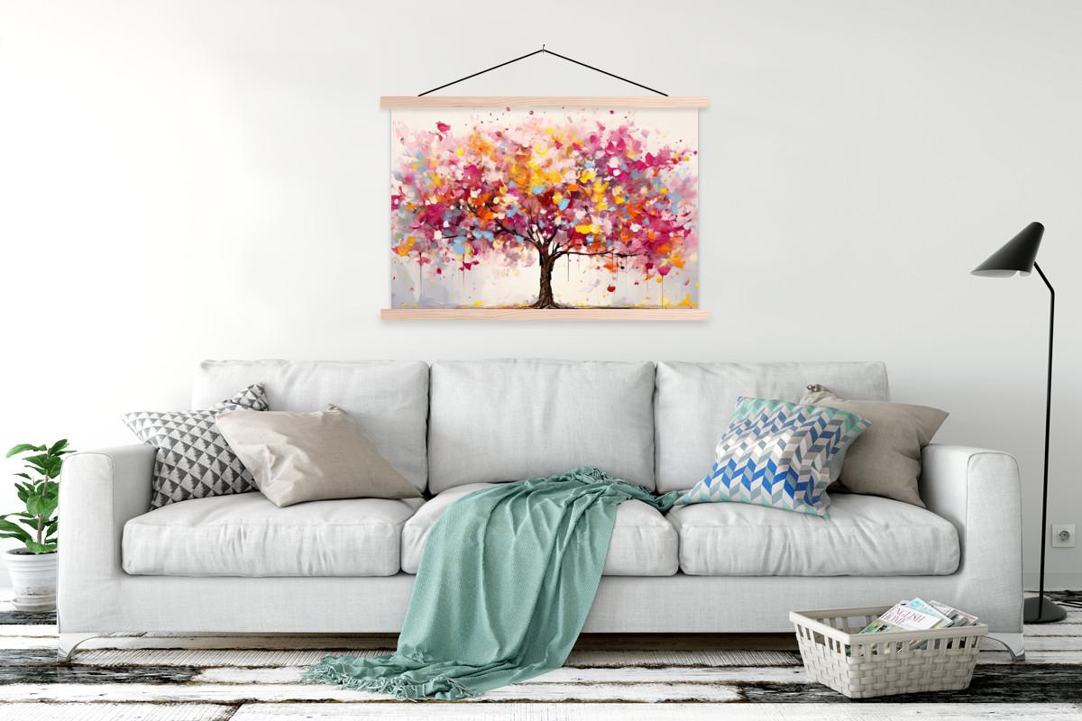 POSTER MIT MAGNETLEISTEN Aquarell - Baum - Kunst - Abstrakt Magnetleiste 120x80 cm - Multicolor, Textil (120/80/0.15cm) - MuchoWow