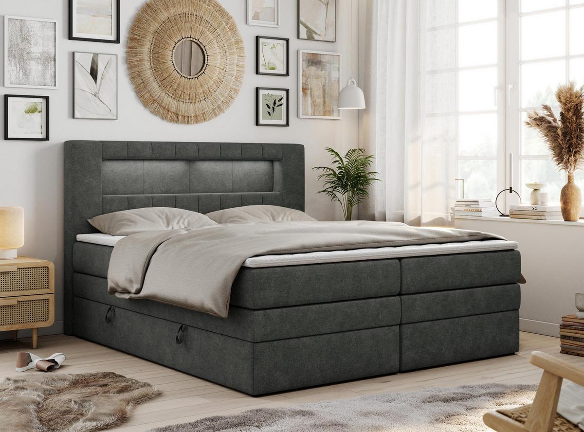 BOXSPRINGBETT GOLD-5 KING LED 160/200 Dunkelgrau Struktur - H4 - Dunkelgrau, Holz/Textil (160/200cm) - MKS