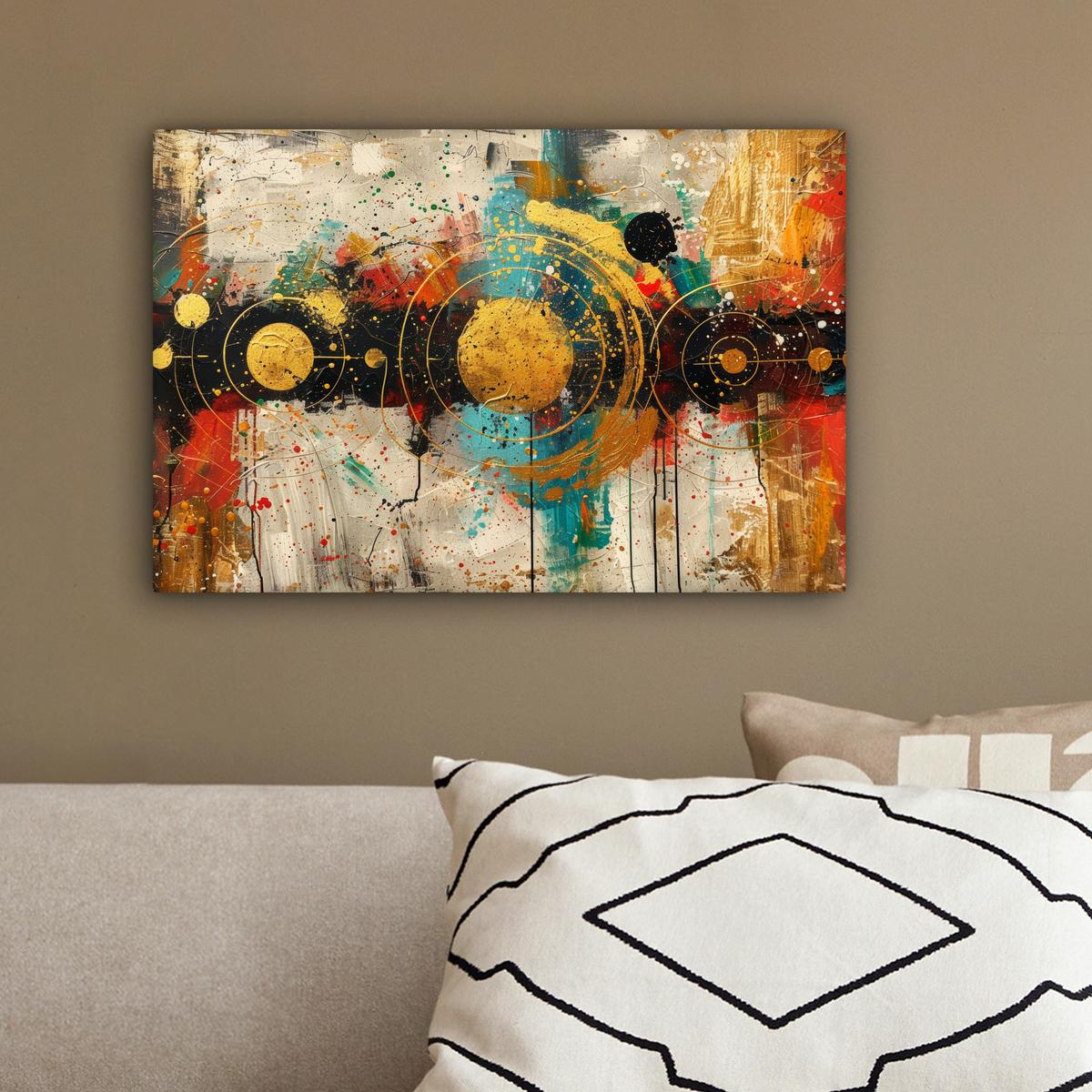 LEINWANDBILD Abstrakt - Kunst - Gold - Modern Deko Schlafzimmer 30x20 cm - Multicolor, Textil (30/20cm) - MuchoWow