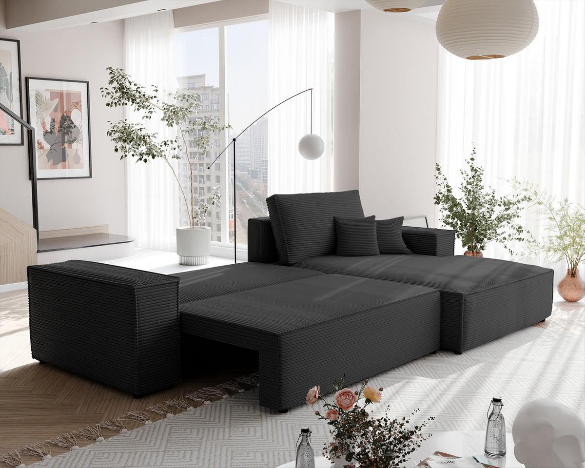 ECKSOFA NOVA Rechts mit Schlaffunktion und Bettkasten Anthrazit - Anthrazit, Kunststoff/Textil (294/185cm) - Idohome