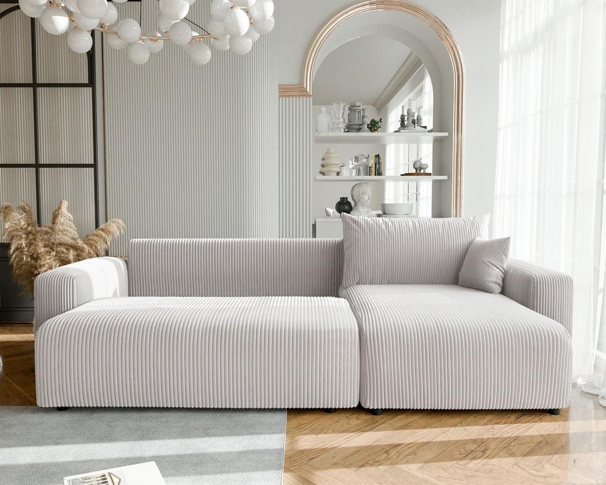 ECKSOFA Luna Max Mit Schlaffunktion - Weiß, Holzwerkstoff/Textil (145/278cm) - Fun Möbel