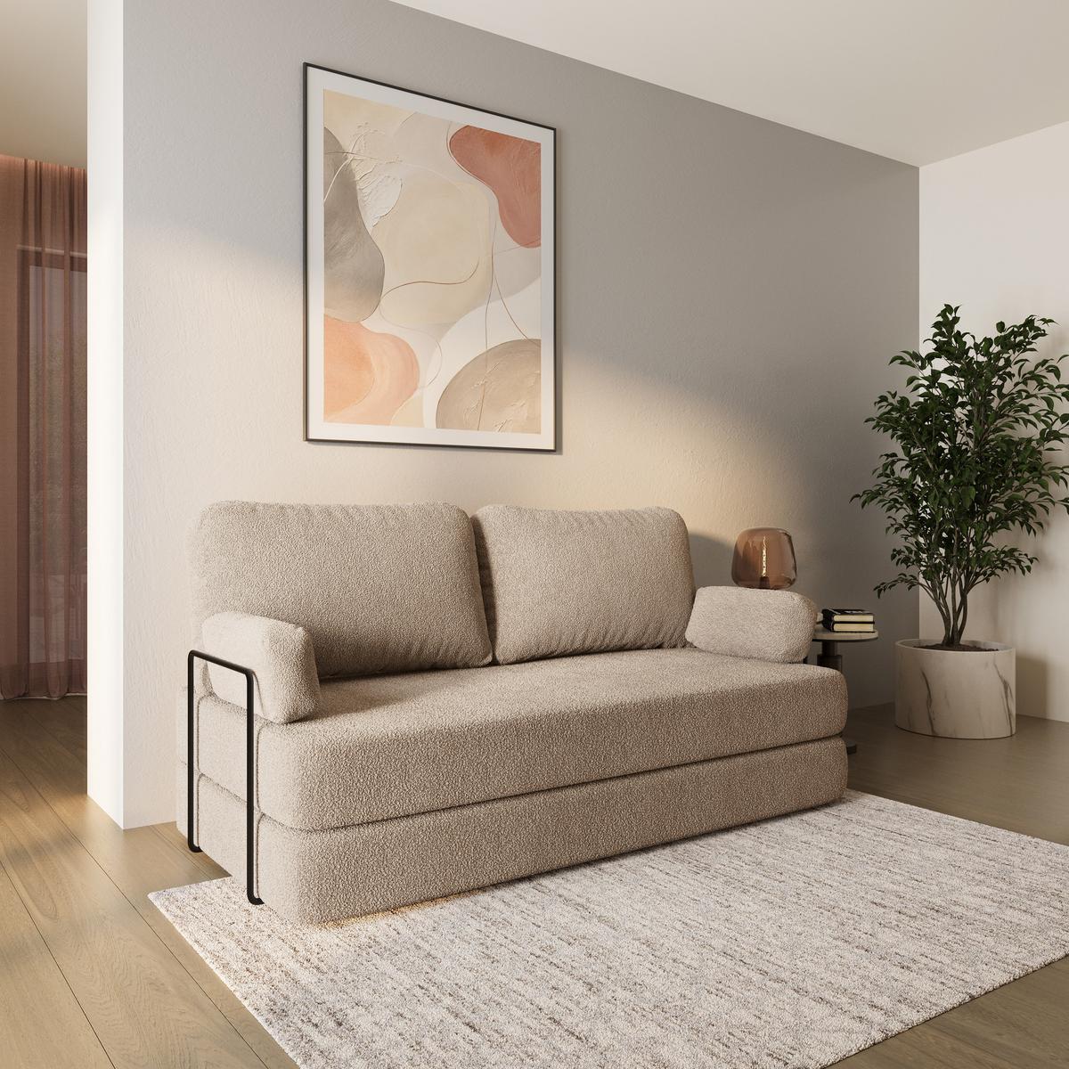 BETTSOFA NIKSI aus Schaumstoff Bucle-Stoff Beige Schlaffunktion - Beige, Textil (170/86/80cm) - MASSENO