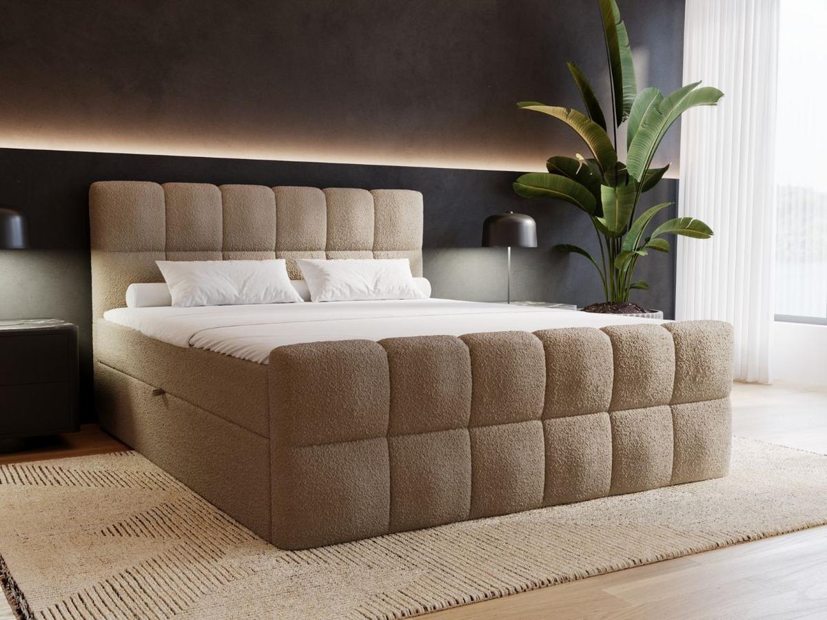 BOXBETT Alicante 180x200 Bouclé-Stoff Braun - Braun, Holz/Textil (180/200cm) - Graingold