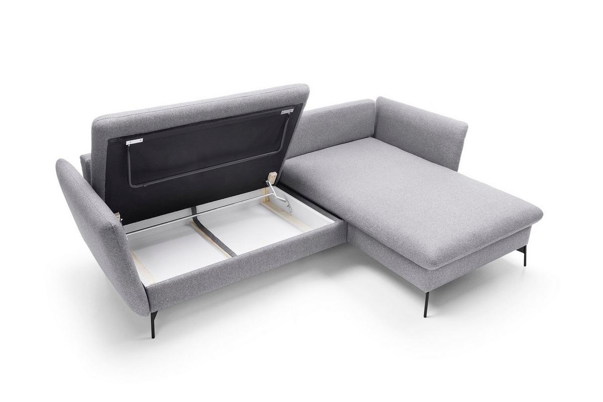 ECKSOFA FERRO Grau Geflochtener Stoff mit Schlaffunktion - Grau, Holz (258/167cm) - MASSENO