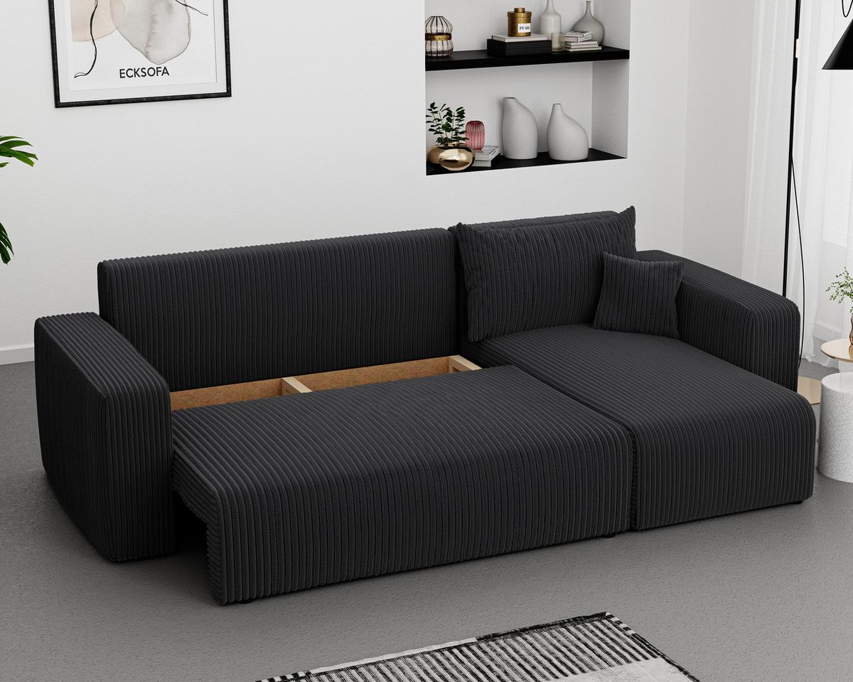 ECKSOFA Dunkelgrau Cord-Stoff mit Bettkasten - Dunkelgrau, Textil (248/145cm) - Idohome