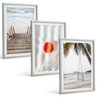 BILDER SET 3er Set - 40x60 cm Silberner Rahmen - Strandtreppe aus Holz, Urlaub - Silberfarben, Kunststoff (40/60cm) - TULUP