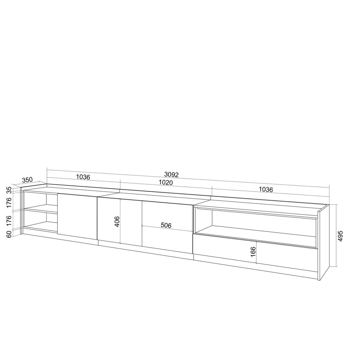 LOWBOARD, Dunkler Eiche und Schwarz, 310/37/50cm - Hellbraun, Holzwerkstoff (310/50/37cm) - Skraut Home