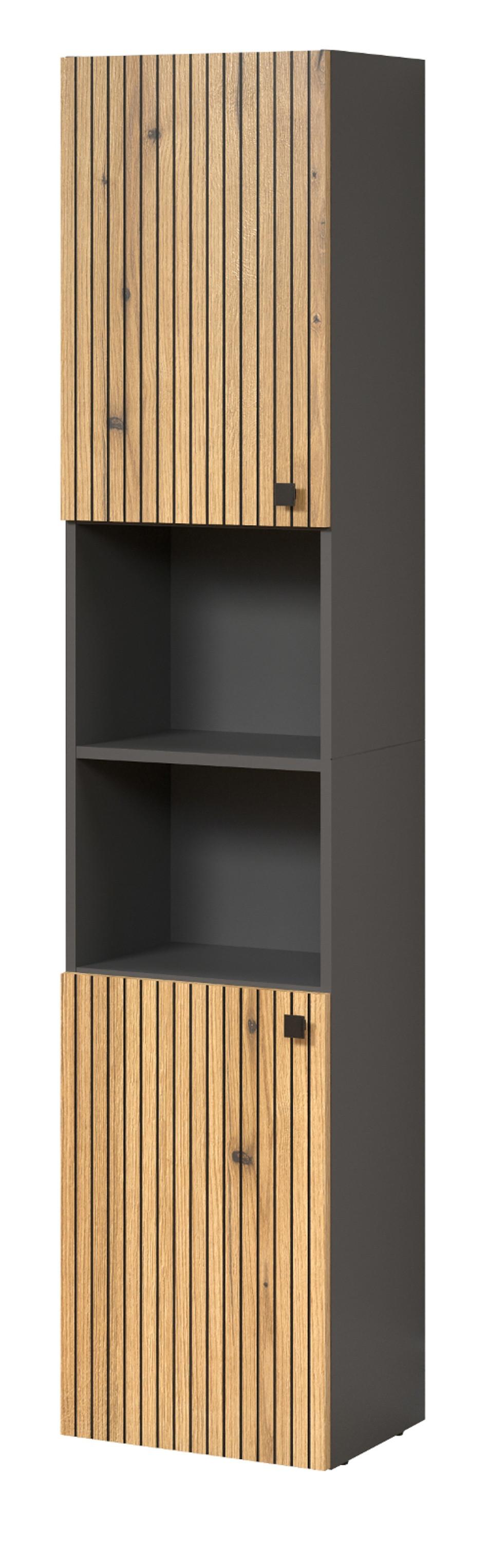 HOCHSCHRANK Evoke Eiche, grau 40 x 186 cm, Badschrank in modernem Design - Eichefarben/Anthrazit, Holzwerkstoff/Metall (40/186/31cm) - Top.Furn