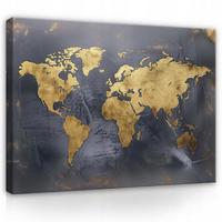 BILDER Weltkarte Gold Schwarz 100x70 - Multicolor, Holzwerkstoff (100/70cm) - Wallarena