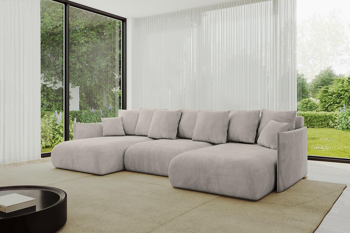 WOHNLANDSCHAFT mit Schlaffunktion und Bettkasten ONESK-U 317x177x72 Hellbraun Velours - Hellbraun, Holzwerkstoff/Kunststoff (317/72/177cm) - ALTDECOR