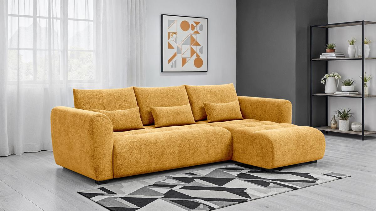 ECKSOFA SORENO 4-Sitzer, gelb - Gelb/Schwarz, Holz/Textil (293/171cm) - Wozimo