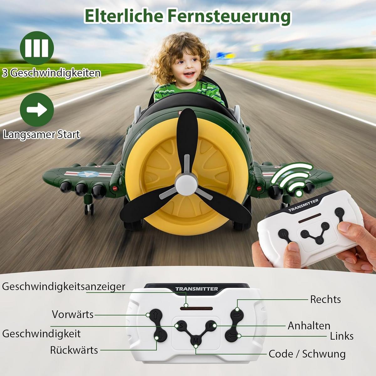 ELEKTROAUTO Kinder Grün - Grün, Kunststoff (124/62/100cm) - COSTWAY