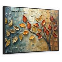 LEINWAND Bilder mit Rahmen - Baum - Abstrakt - Natur - Kunst - 100x70 - Goldfarben, Textil (100/70cm) - MuchoWow