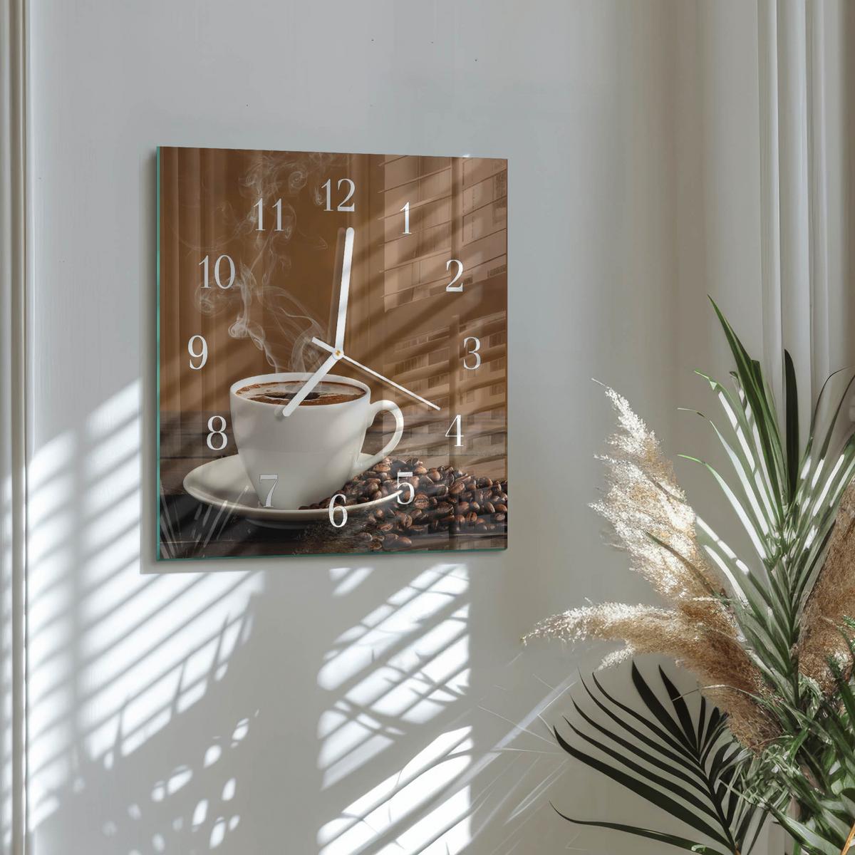 WANDUHR aus Glas 30x30 cm - Kaffee - Braun, Glas (30/30/0.4cm) - TULUP