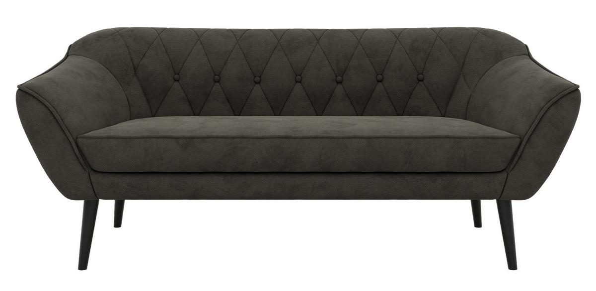 3-SITZER-SOFA PIRS - Dunkelgrau Velvet - Schwarze Beine - Dunkelgrau/Schwarz, Holzwerkstoff/Textil (180/75/74cm) - MKS