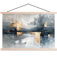POSTER MIT MAGNETLEISTEN Kunst - Grau - Gold - Abstrakt Magnetleiste 120x80 cm - Dunkelgrau, Textil (120/80/0.15cm) - MuchoWow
