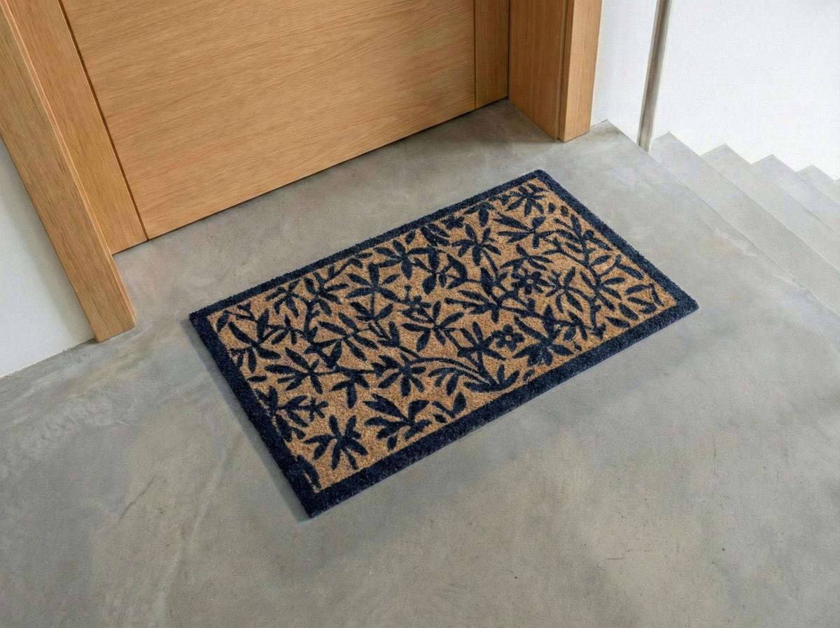 FUSSMATTE Naturfarben 50/80 cm Blatt Kokosfasern Nunivak - Hellblau, Textil (50/80cm) - Beliani