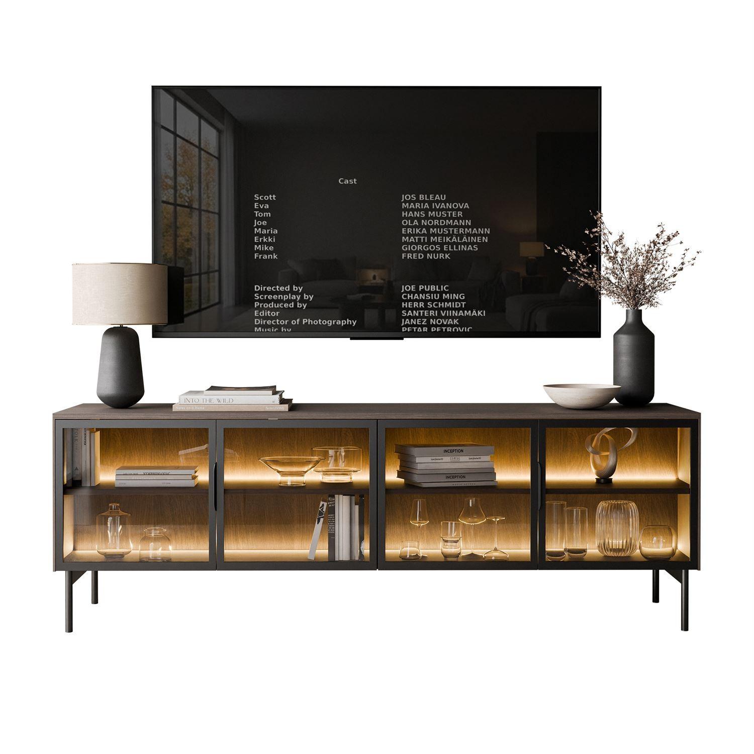 TV-ELEMENT LINEA LOFT mit LED-Beleuchtung Eiche + Schwarz - Eichefarben, Holzwerkstoff (181/62/39cm) - Lookway