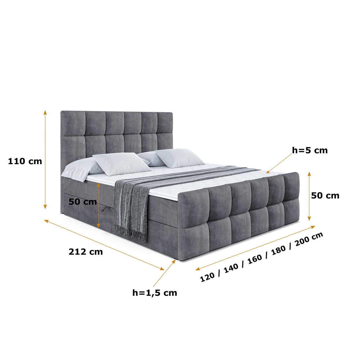BOXBETT RICAR-Z - 140 x 200 - H4 - Dunkelgrau - Dunkelgrau, Holzwerkstoff (140/200cm) - ALTDECOR