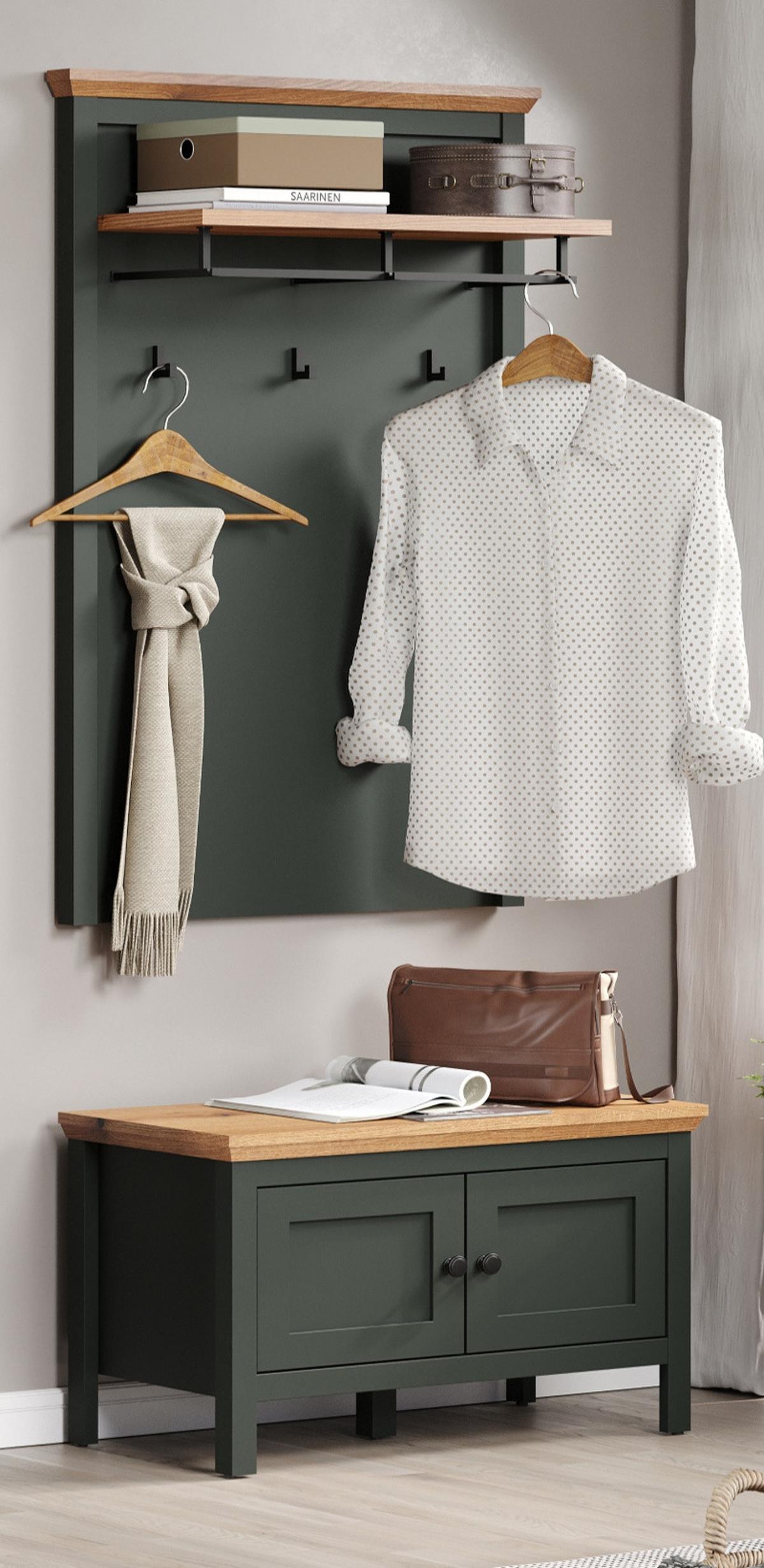 GARDEROBENBANK grün, Evoke Eiche Landhaus 77 x 48 cm, Sitzbank mit Stauraum - Eichefarben/Schwarz, Holzwerkstoff/Kunststoff (77/48/39cm) - Top.Furn