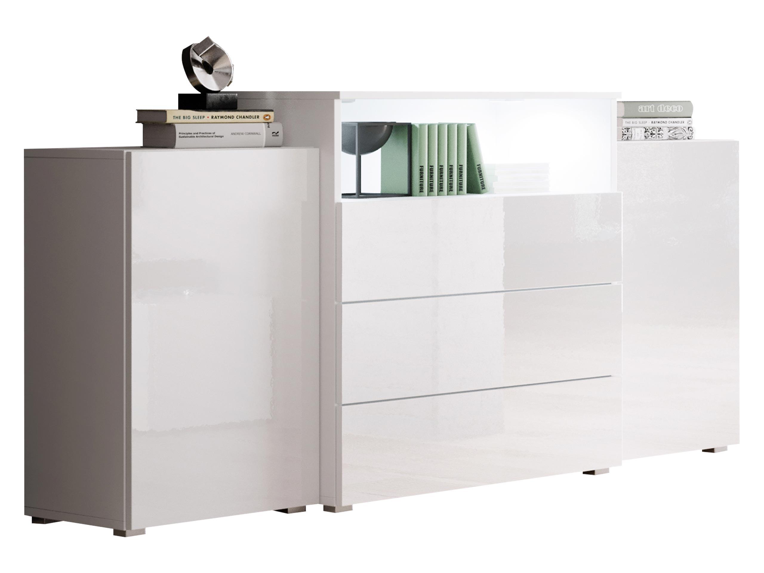SIDEBOARD Urban III - Weiß Hochglanz/Alufarben, Holzwerkstoff/Kunststoff (150/81/39cm) - MIRJAN24