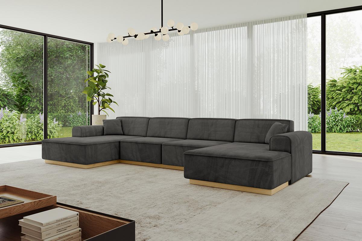 WOHNLANDSCHAFT IREA-U2-v2 - 386x165x80 cm Ecru - Anthrazit, Holzwerkstoff/Textil (386/80/165cm) - ALTDECOR
