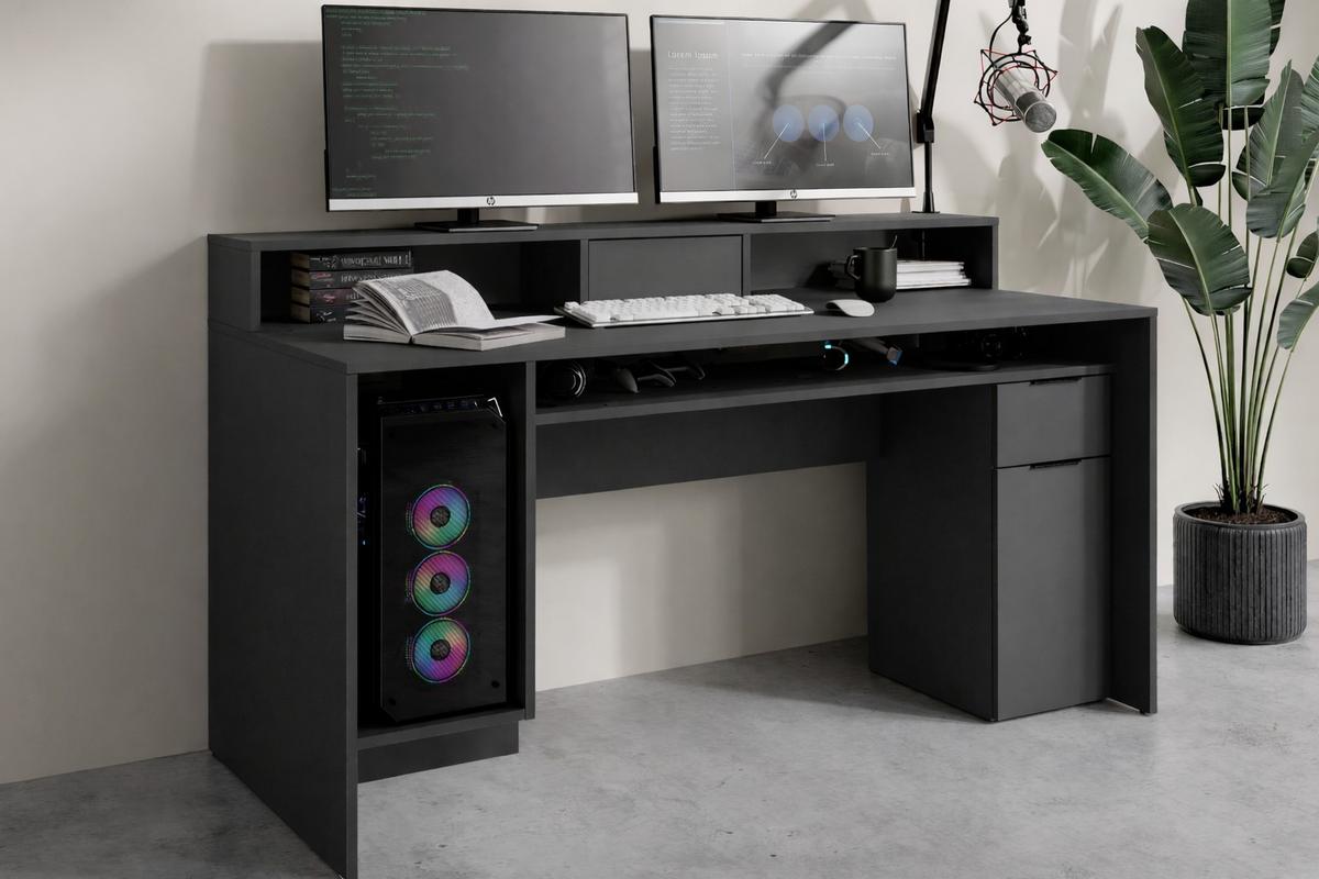 SCHREIBTISCH RADIX 160x70x91,5 cm Bürotisch Computertisch, Graphitfarben - Graphitfarben, Holzwerkstoff (70/160/91.5cm) - MASSENO