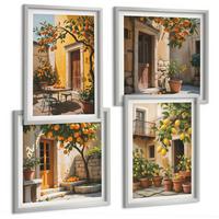 BILDER SET 4er Set - 50x50 cm & 40x60 cm Silberner Rahmen - Zitrusfrüchte in der Sonne - Silberfarben, Kunststoff (50/50cm) - TULUP