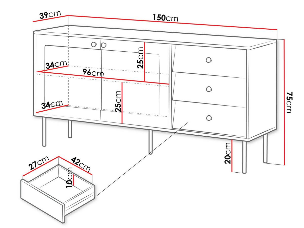 SIDEBOARD Valerio 150 - Goldfarben/Schwarz, Holzwerkstoff/Kunststoff (150/75/39cm) - MIRJAN24