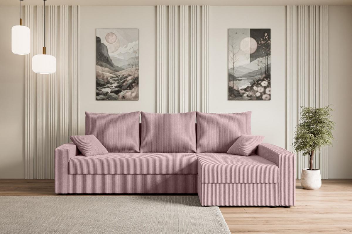 ECKSOFA mit Schlaffunktion und Bettkasten ALESIA-L 231x140x90 cm Rosa Cord - Silberfarben/Rosa, Holzwerkstoff/Kunststoff (231/140cm) - ALTDECOR