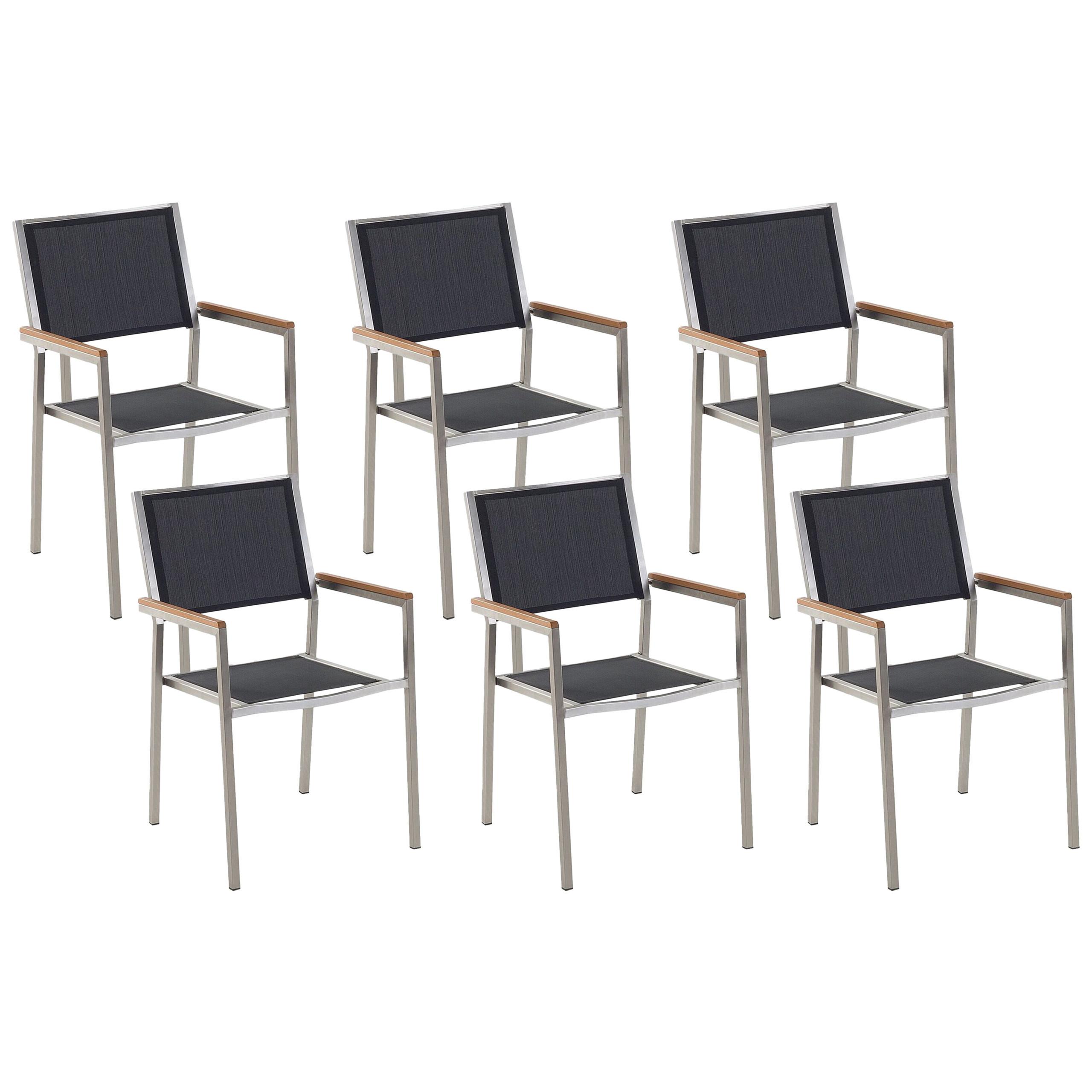 GARTENSTUHL 6er-Set schwarz Edelstahl Grosseto - Hellbraun/Silberfarben, Metall (55/87/58cm) - Beliani