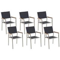 GARTENSTUHL 6er-Set schwarz Edelstahl Grosseto - Hellbraun/Silberfarben, Metall (55/87/58cm) - Beliani