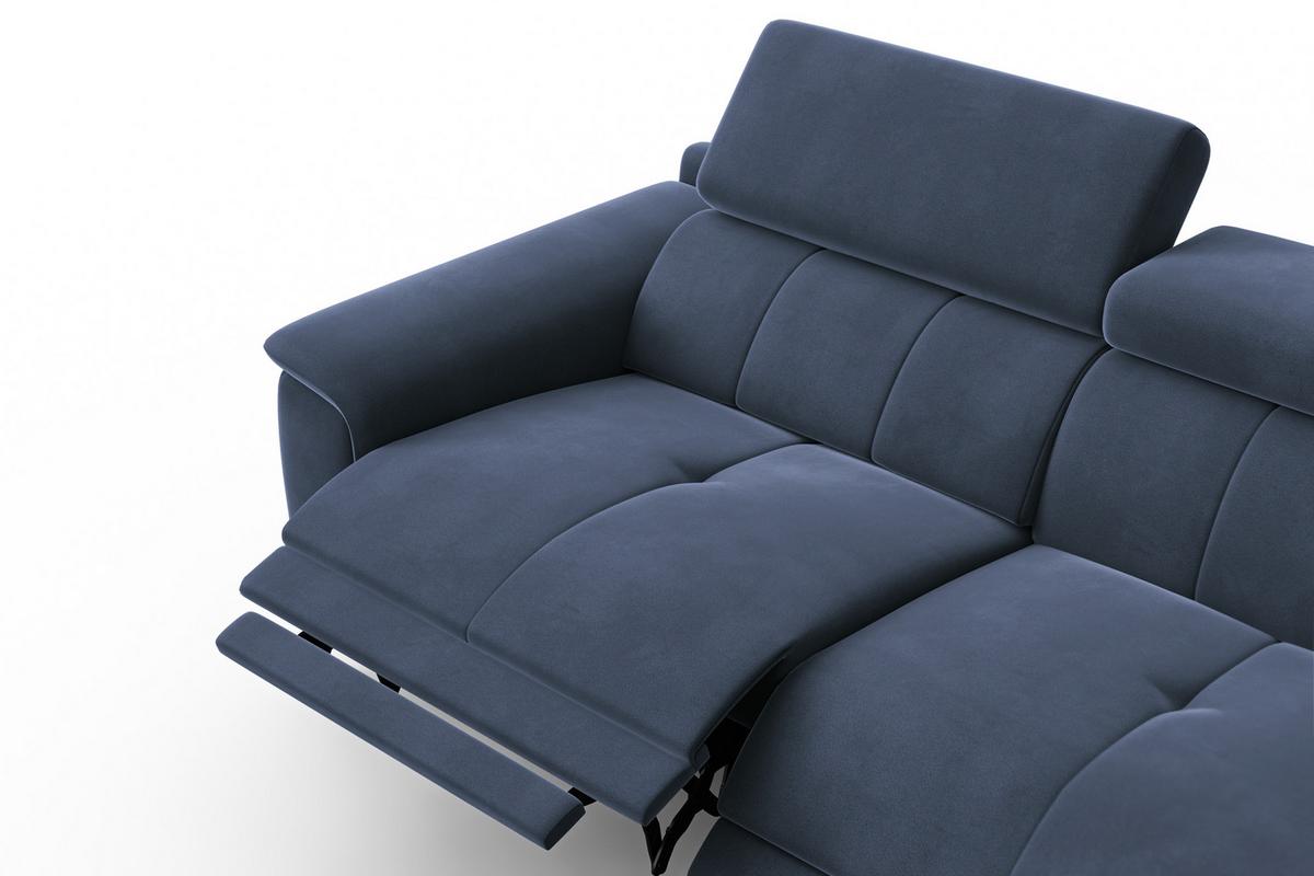 SOFA RELAX FIERO 3-Sitzer, Marineblauer Veloursstoff - Blau/Schwarz, Holz/Textil (212/82/103cm) - Courtois Laville