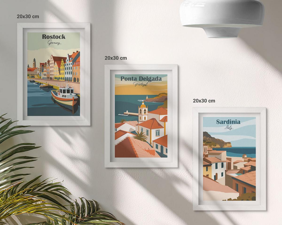 BILDER SET 3er Set - 20x30 cm Weißer Rahmen - Ansichten europäischer Küstenstädte - Weiß, Kunststoff (20/30cm) - TULUP