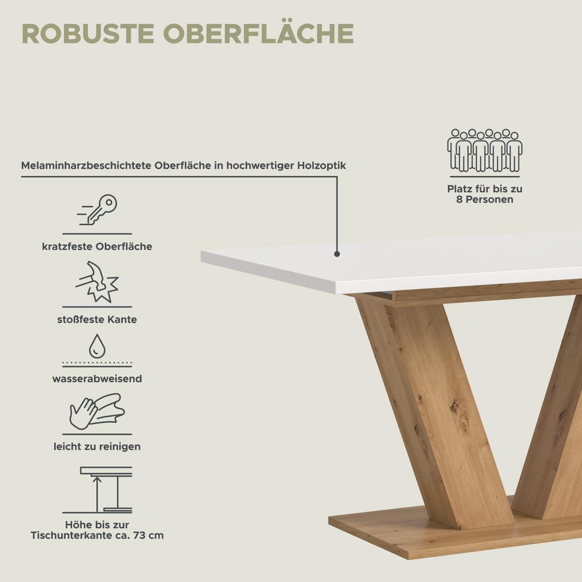 ESSTISCH weiß, Eiche Artisan, Küchentisch ausziehbar 150 - 190 cm - Weiß/Eiche Artisan, Holzwerkstoff/Metall (150/90/76cm) - Inn.Furn