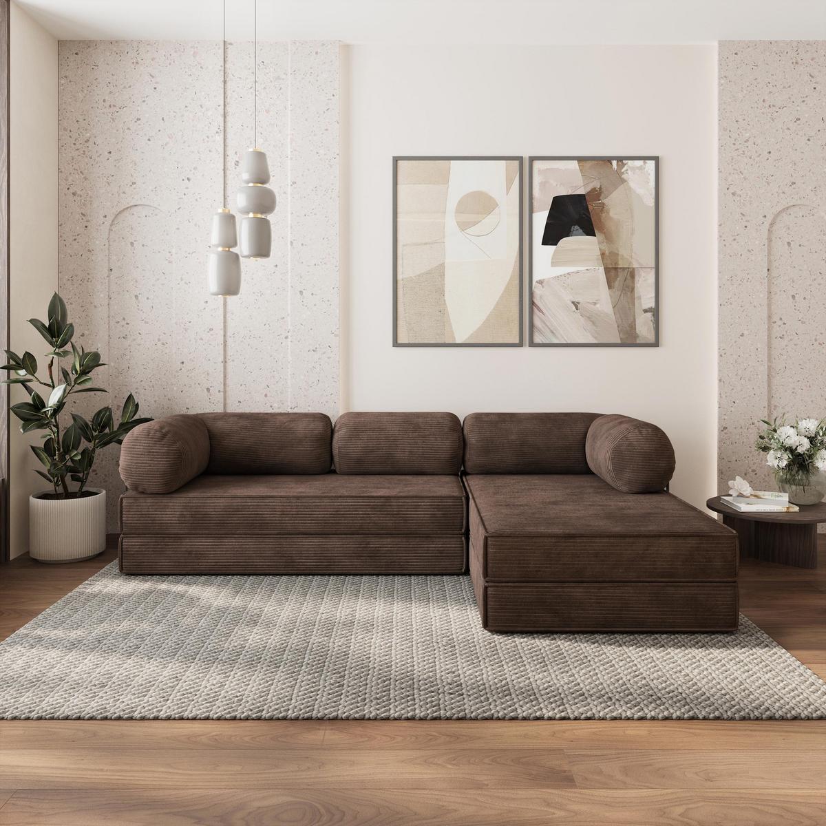 ECKSOFA ETERA modulares Boneless Sofa mit Schlaffunktion Braun Kordstoff - Braun, Textil (270/160cm) - MASSENO