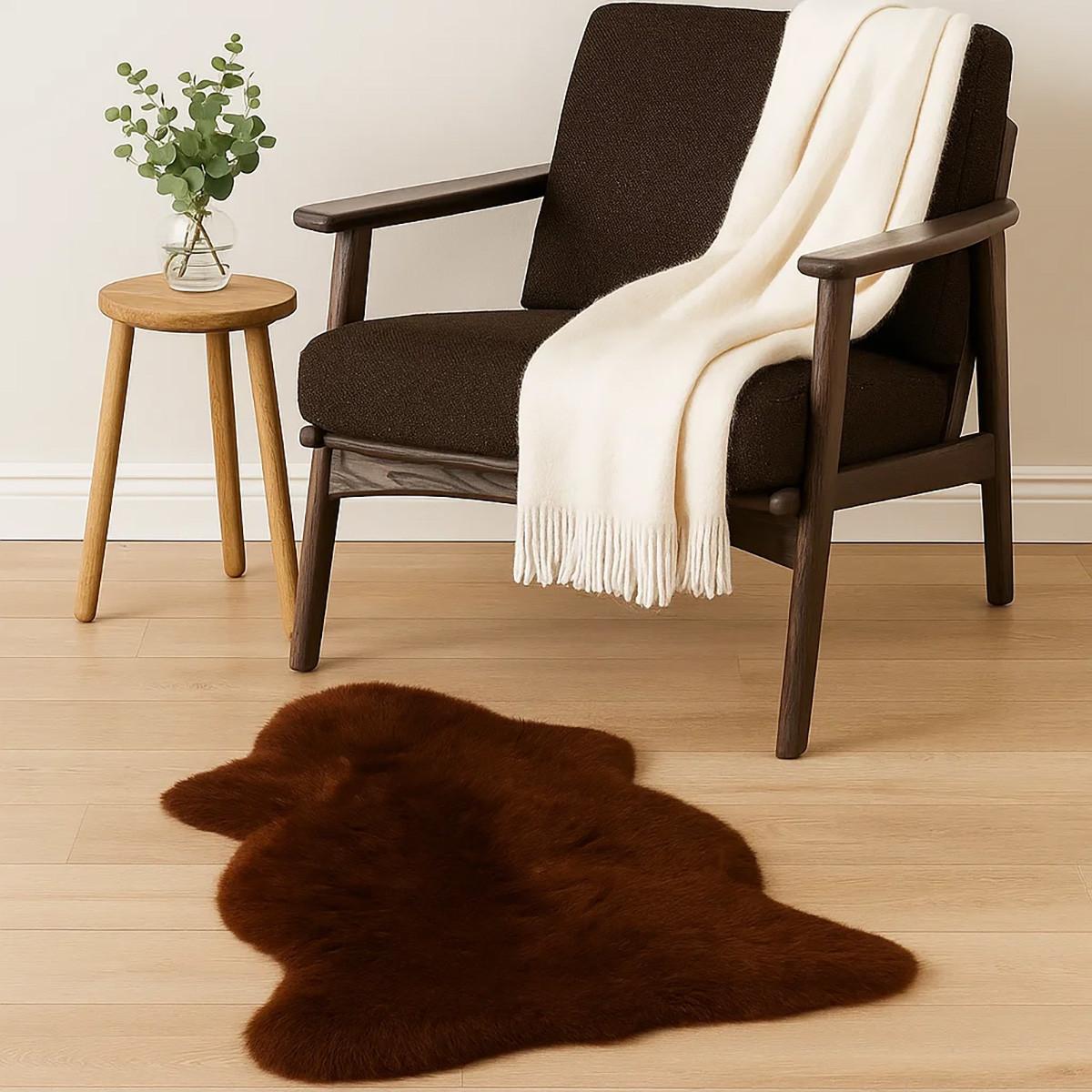 SCHAFFELL Natur Lammfell Weich Flauschig Wohnteppich, Braun, ca. 130 cm - Braun, Fell (70/130cm) - Provellus