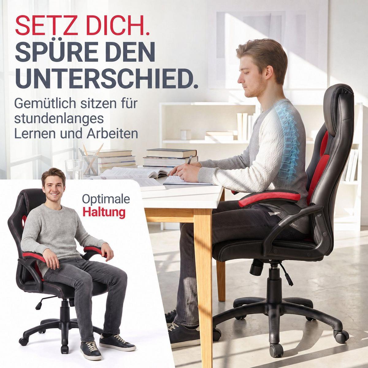 SCHREIBTISCHSTUHL Montreal rot - Rot, Textil (47/111/52cm) - Juskys