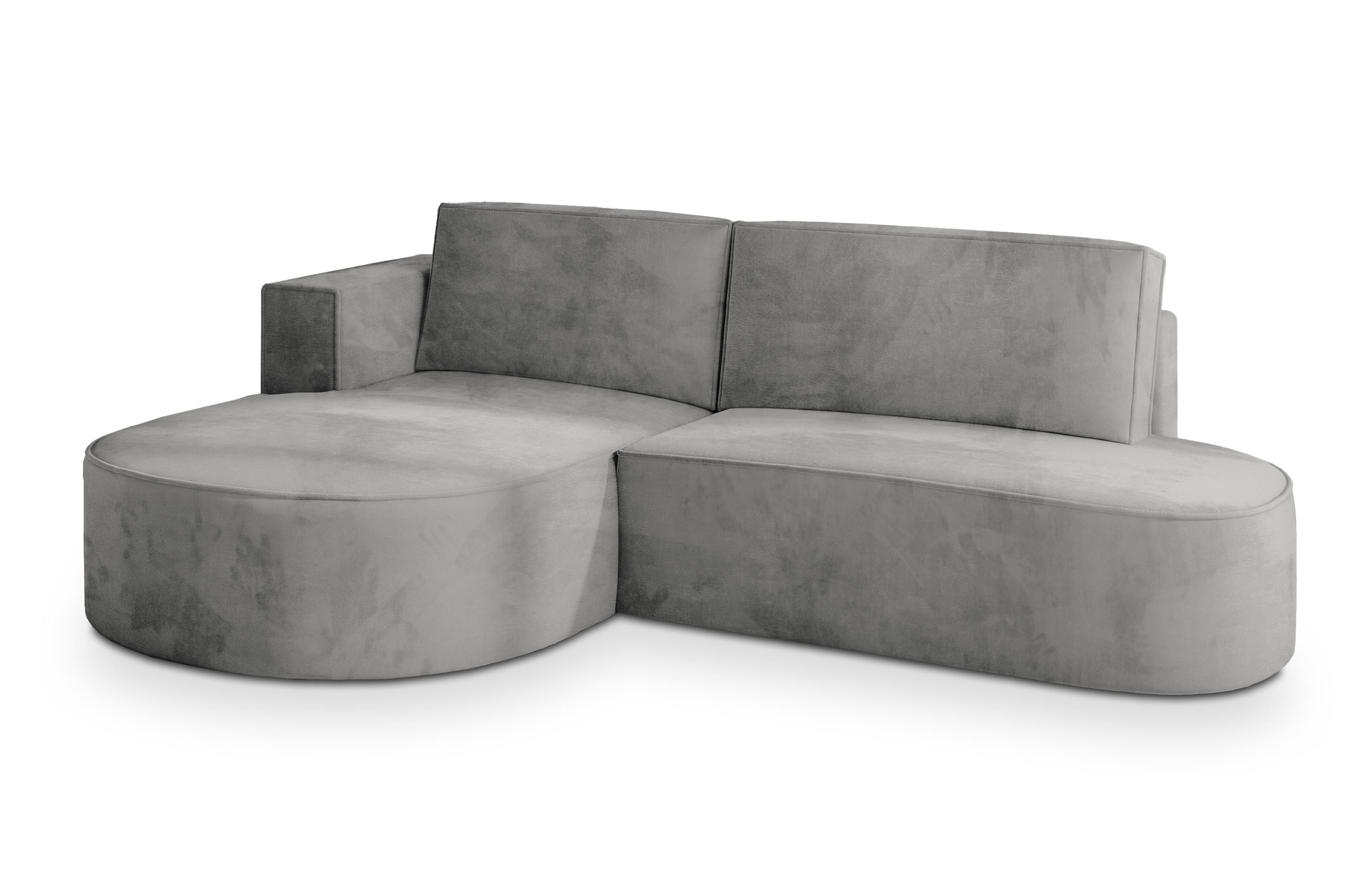 ECKSOFA CORTIO M L-S Grau Velours-Stoff mit Schlaffunktion - Grau, Holz/Kunststoff (265/174cm) - MASSENO