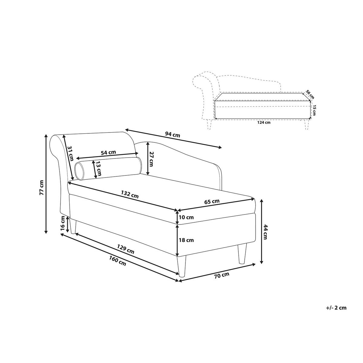 CHAISELONGUE Samtstoff schwarz linksseitig Luiro - Dunkelbraun/Schwarz, Textil (160/77/70cm) - Beliani