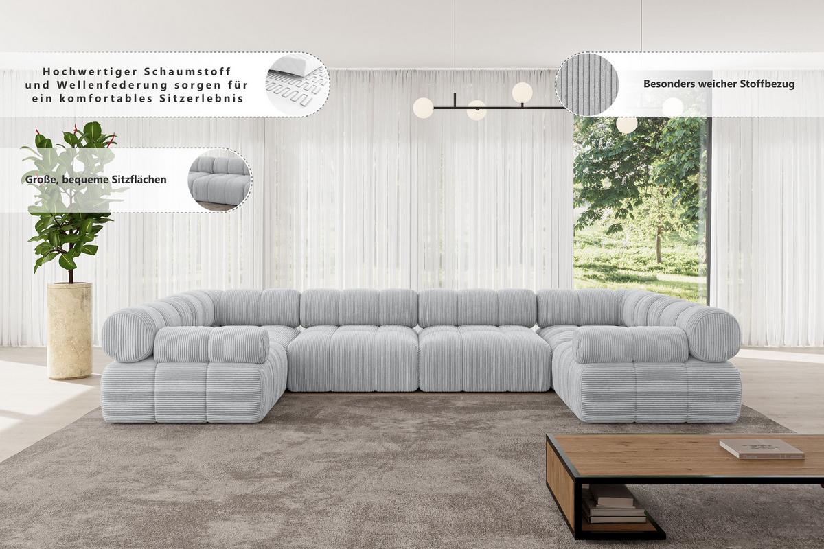 WOHNLANDSCHAFT modulares Sofa Birno-U2 - 380x190x70 cm Braun Velours - Braun, Holzwerkstoff/Textil (380/70/190cm) - ALTDECOR