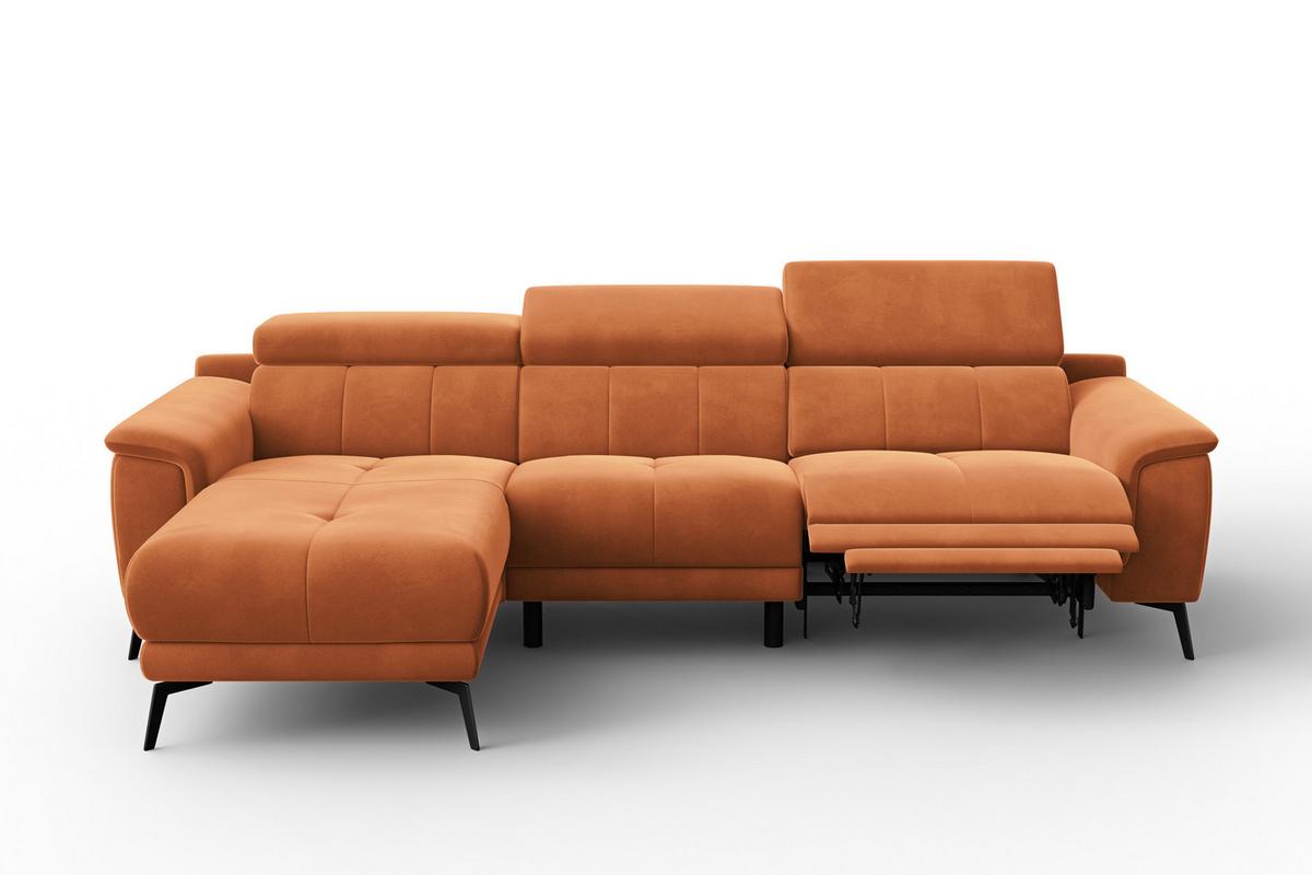 ECKSOFA FIERO 4-Sitzer LINKS, Oranger Veloursstoff - Schwarz/Orange, Holz/Textil (288/170cm) - Courtois Laville