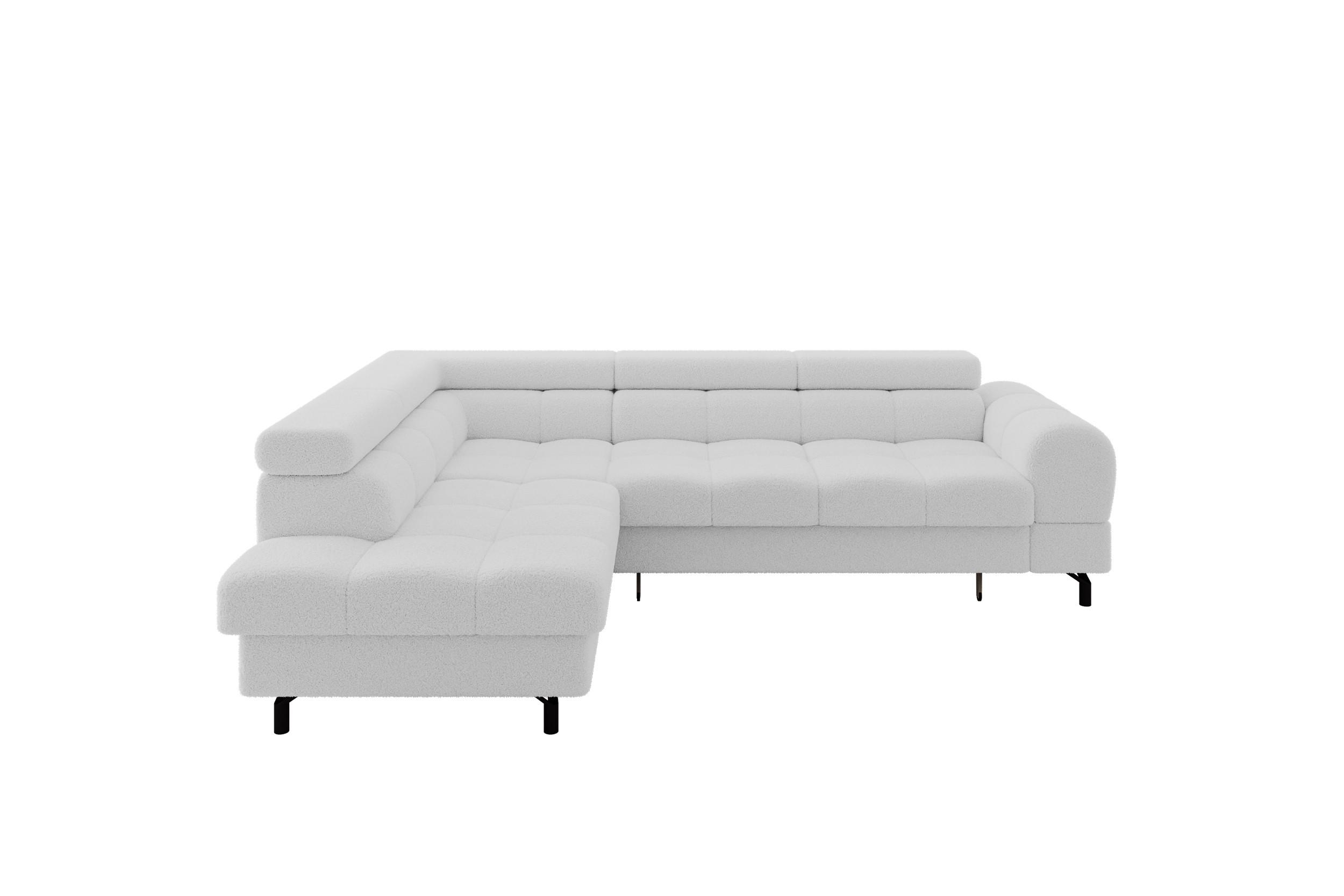 ECKSOFA mit Schlaffunktion Ottomane Links LUMA-L 272x203x70 Weiß Bouclé - Schwarz/Weiß, Holzwerkstoff/Kunststoff (272/203cm) - ALTDECOR