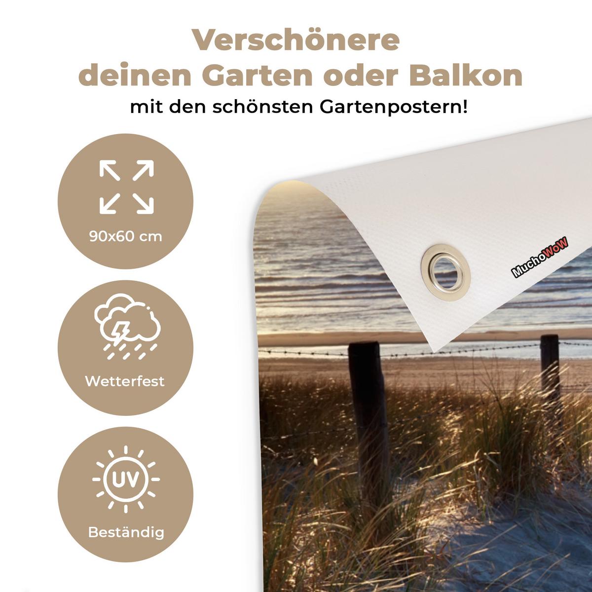 GARTENPOSTER Strand - Meer - Niederlande - Dünen - Sonne Gartendeko 90x60 cm - Sandfarben, Kunststoff (90/60/0.2cm) - OnlyWow