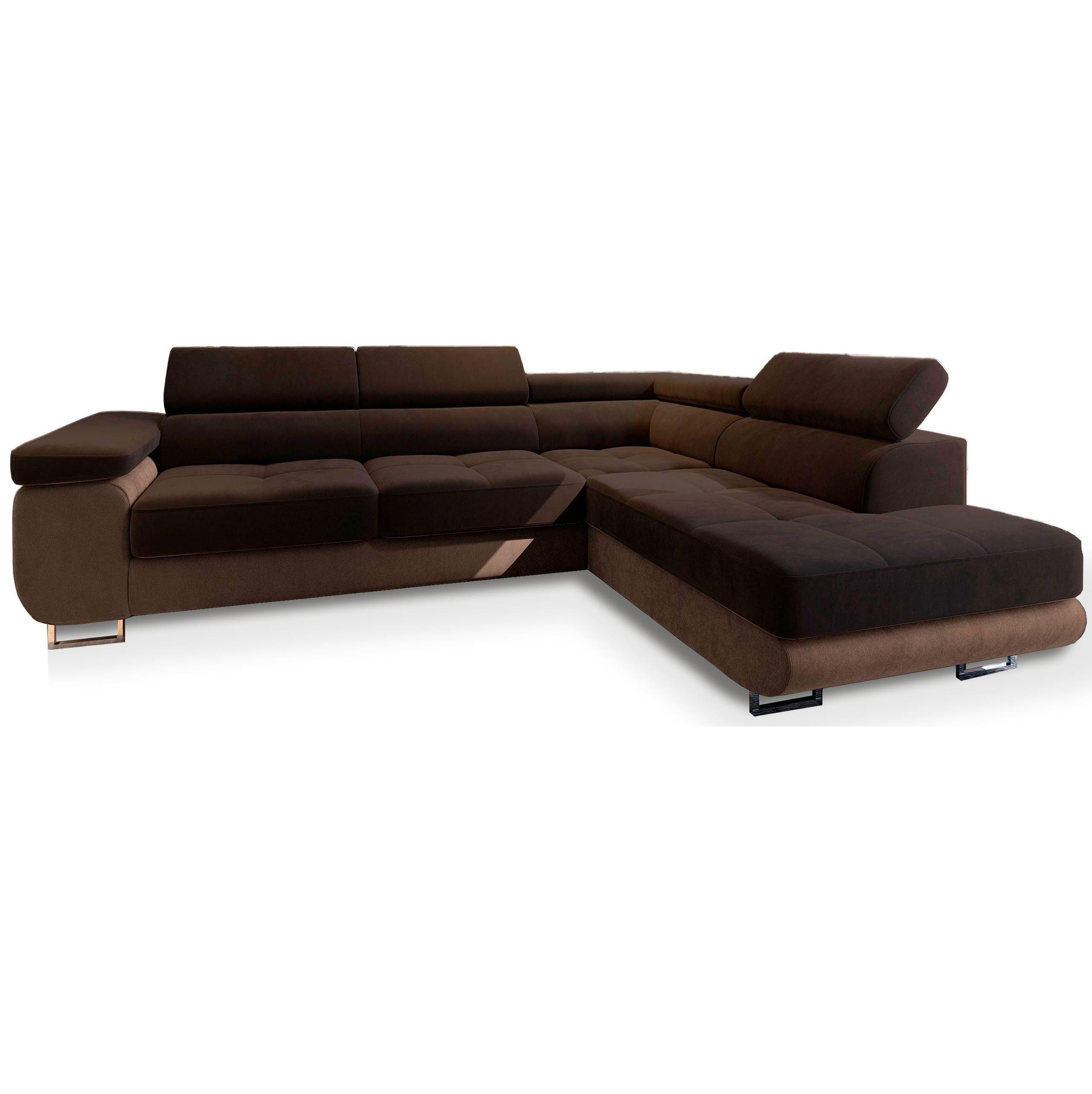 ECKSOFA SELVA R-S Braun Velours-Stoff mit Schlaffunktion - Silberfarben/Braun, Holz/Holzwerkstoff (275/202cm) - MASSENO